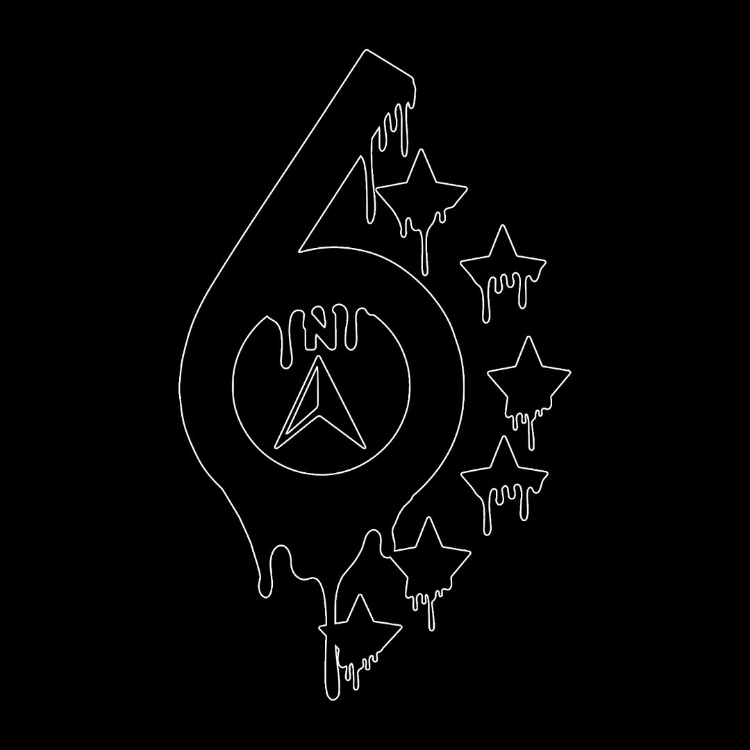 6ix Stars Clothing brand mark — dripping 6 with five stars and Toronto compass